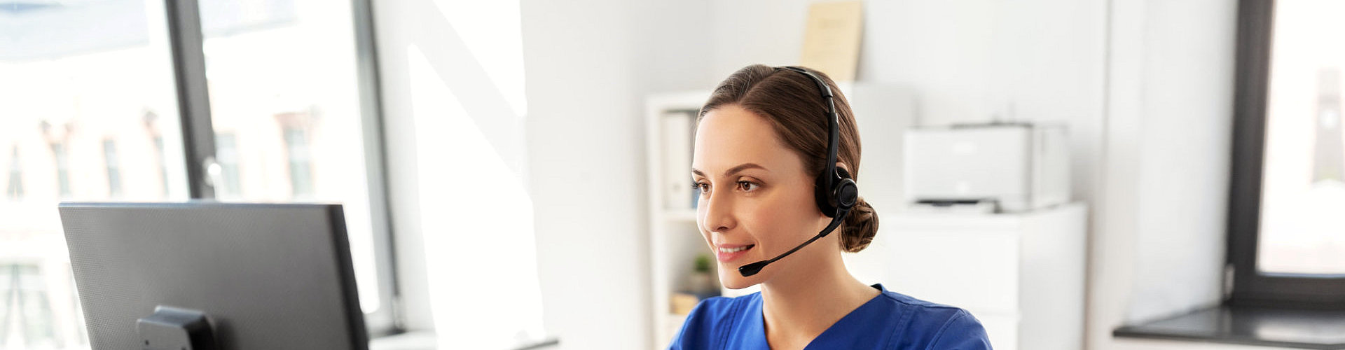 caregiver talking a phone call